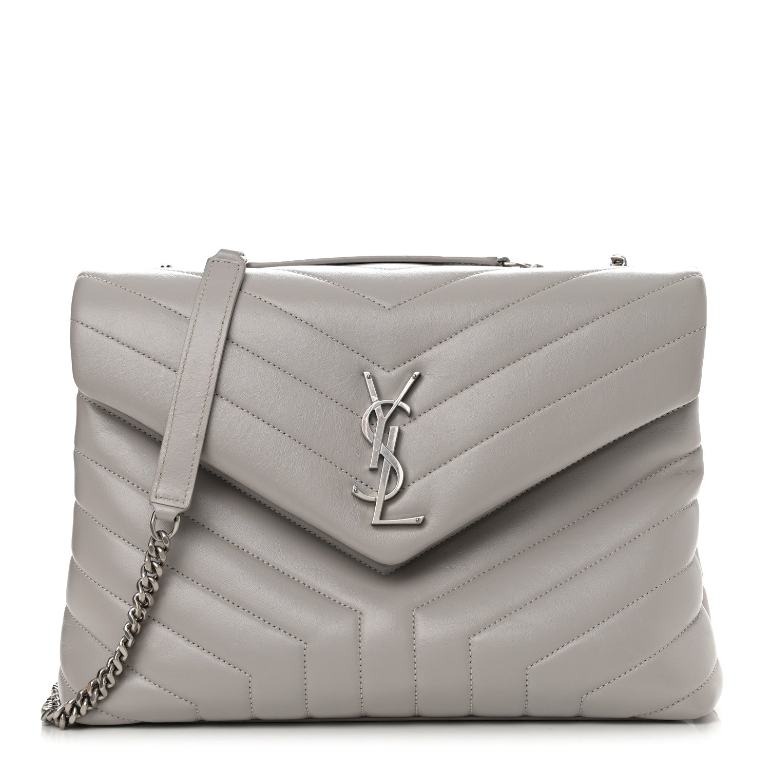 Saint Laurent Calfskin Y Quilted Monogram Medium Loulou Chain Satchel Light Gray 1 of 12