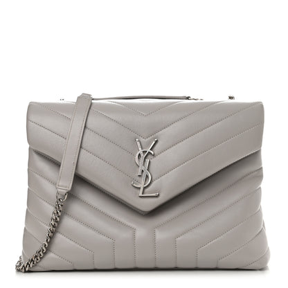 Saint Laurent Calfskin Y Quilted Monogram Medium Loulou Chain Satchel Light Gray 1 of 12