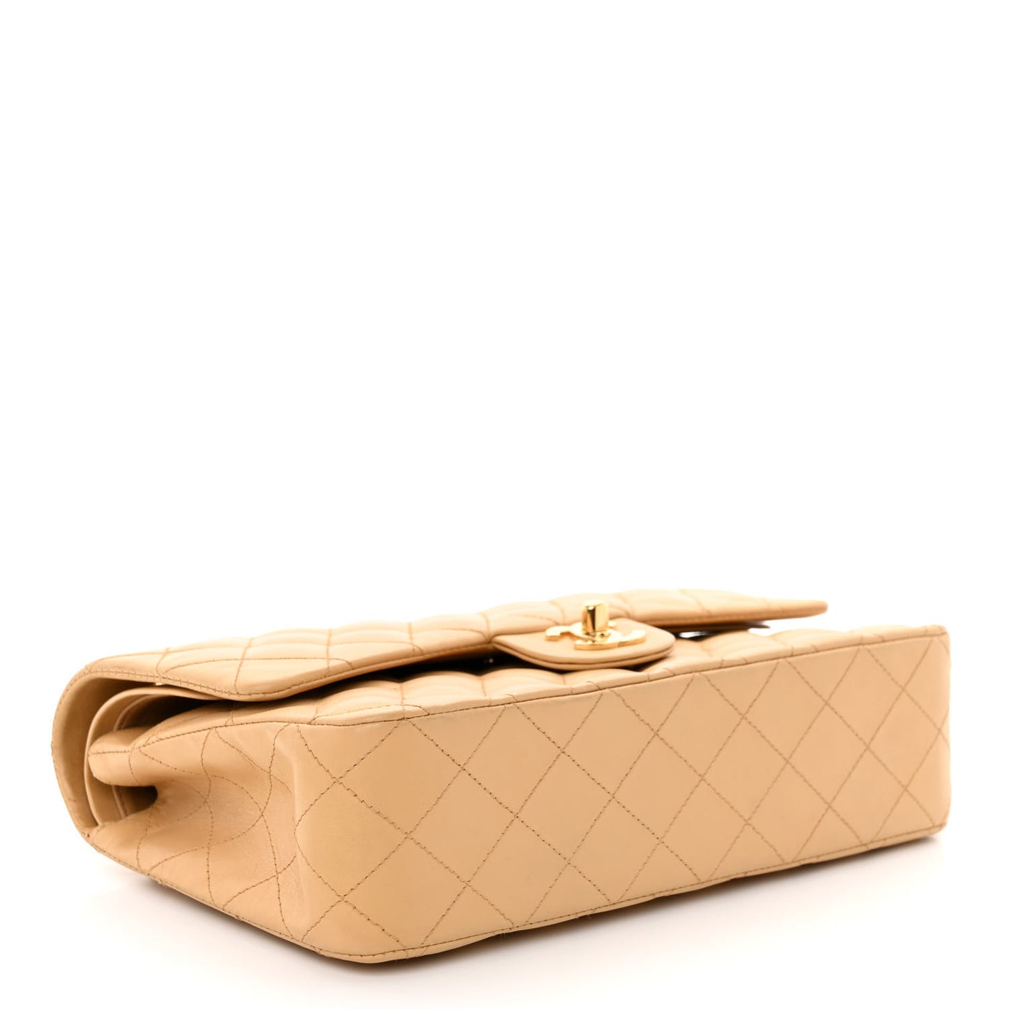 Lambskin Quilted Medium Double Flap Beige