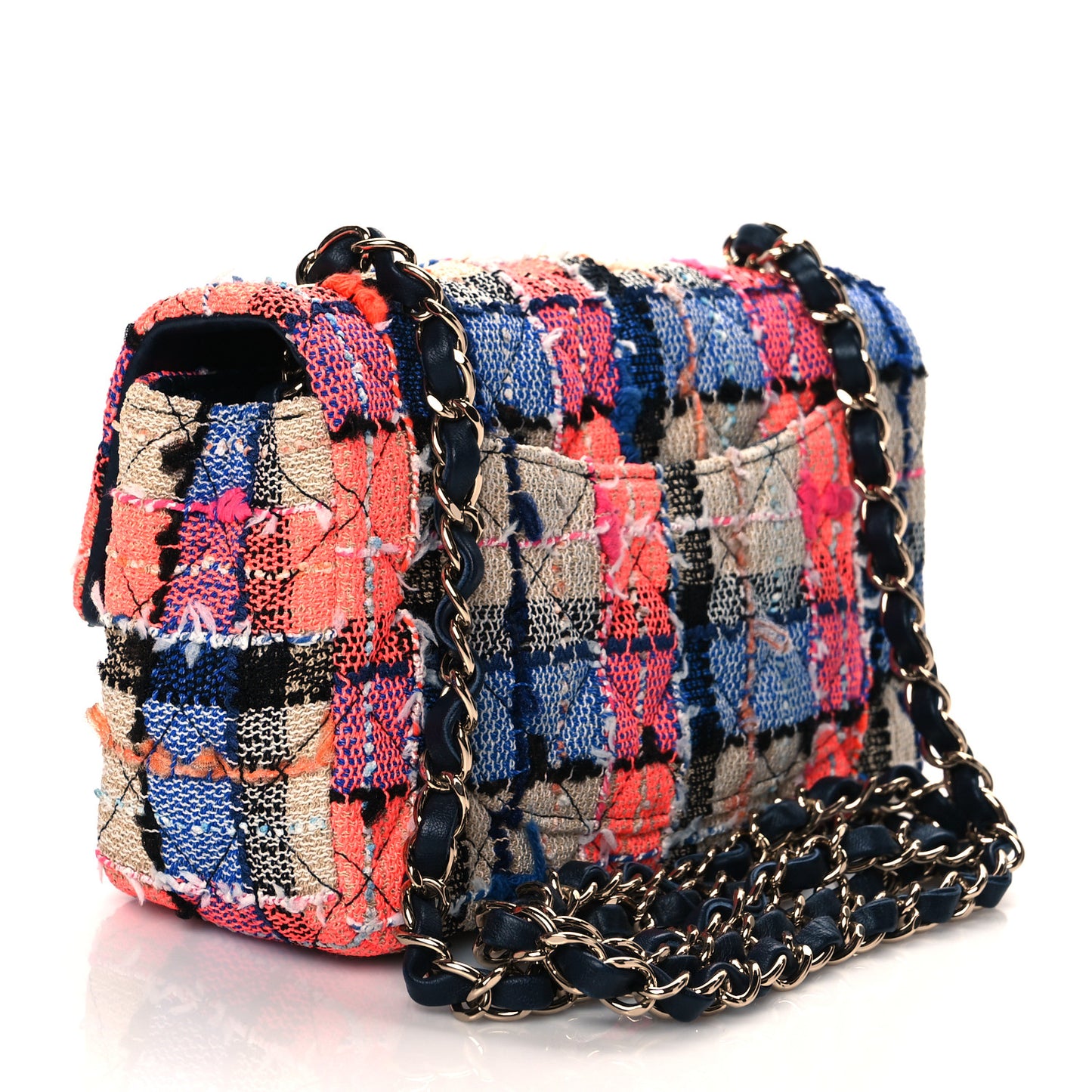 Tweed Quilted Mini Rectangular Flap Blue Orange Yellow