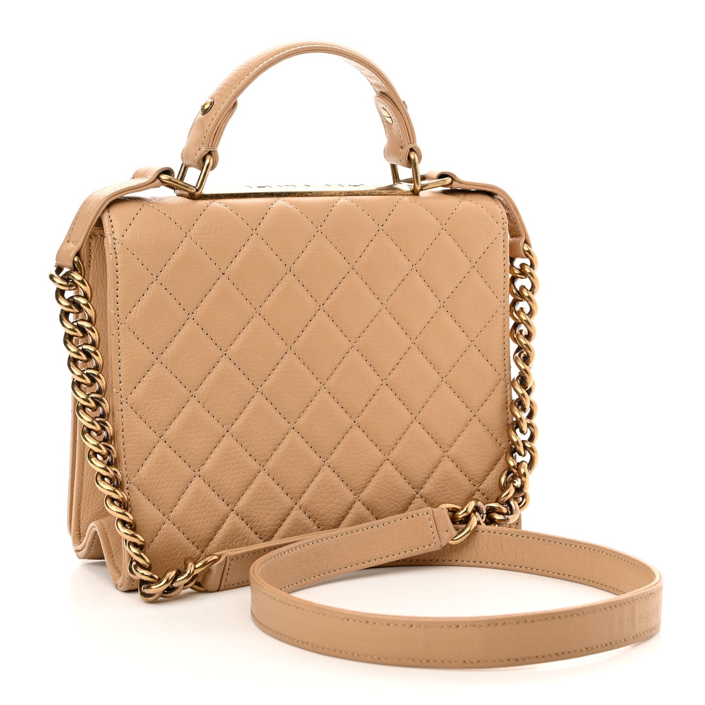 Goatskin Quilted Large Rita Top Handle Flap Beige