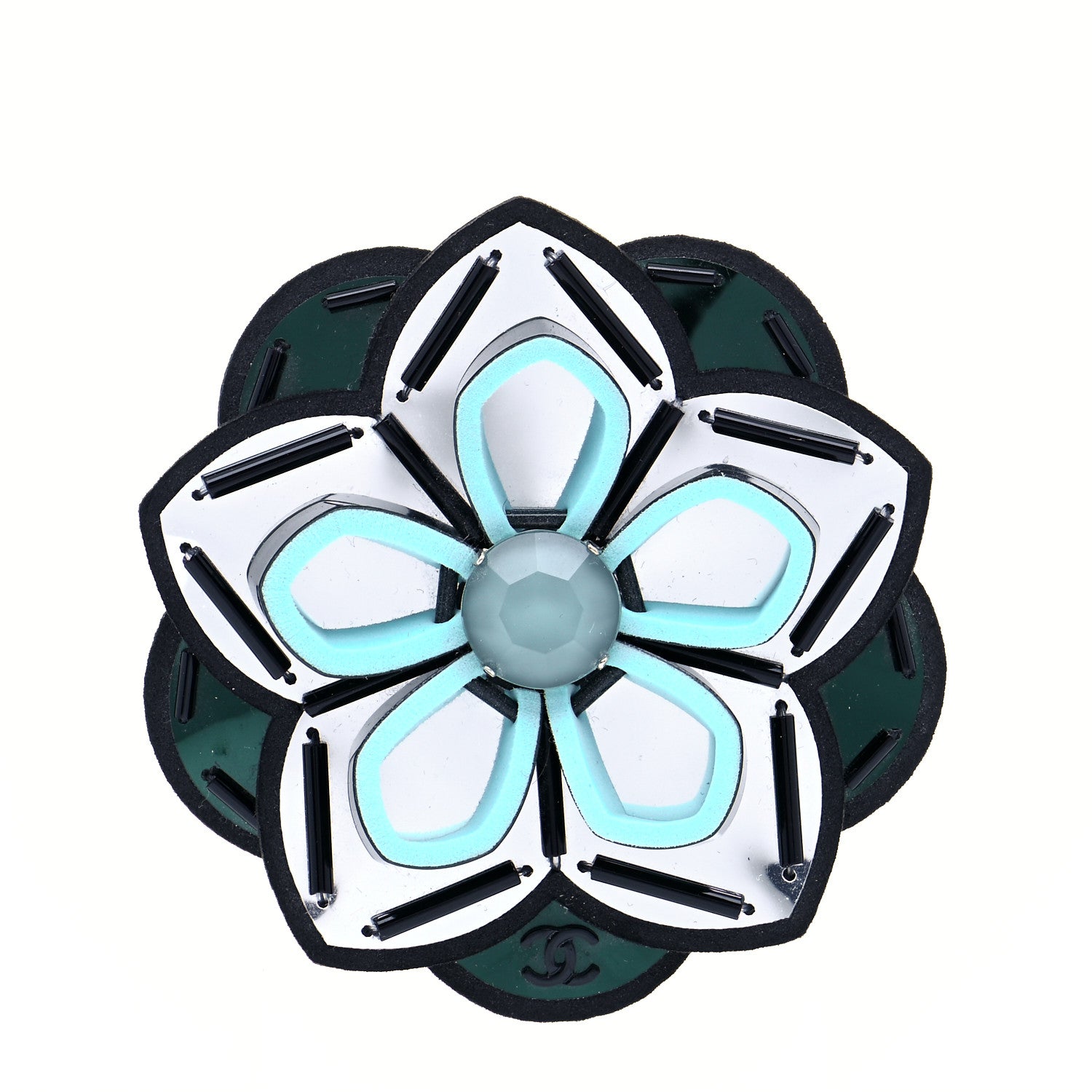 Chanel Polyethylene Foam Flower Brooch Black Blue 1 of 4