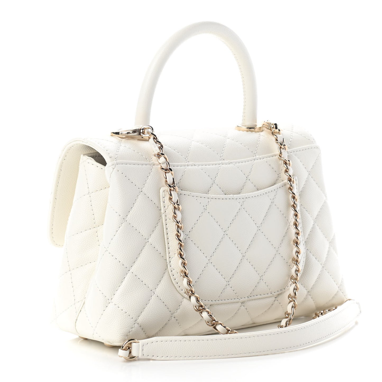 Caviar Quilted Mini Coco Handle Flap White