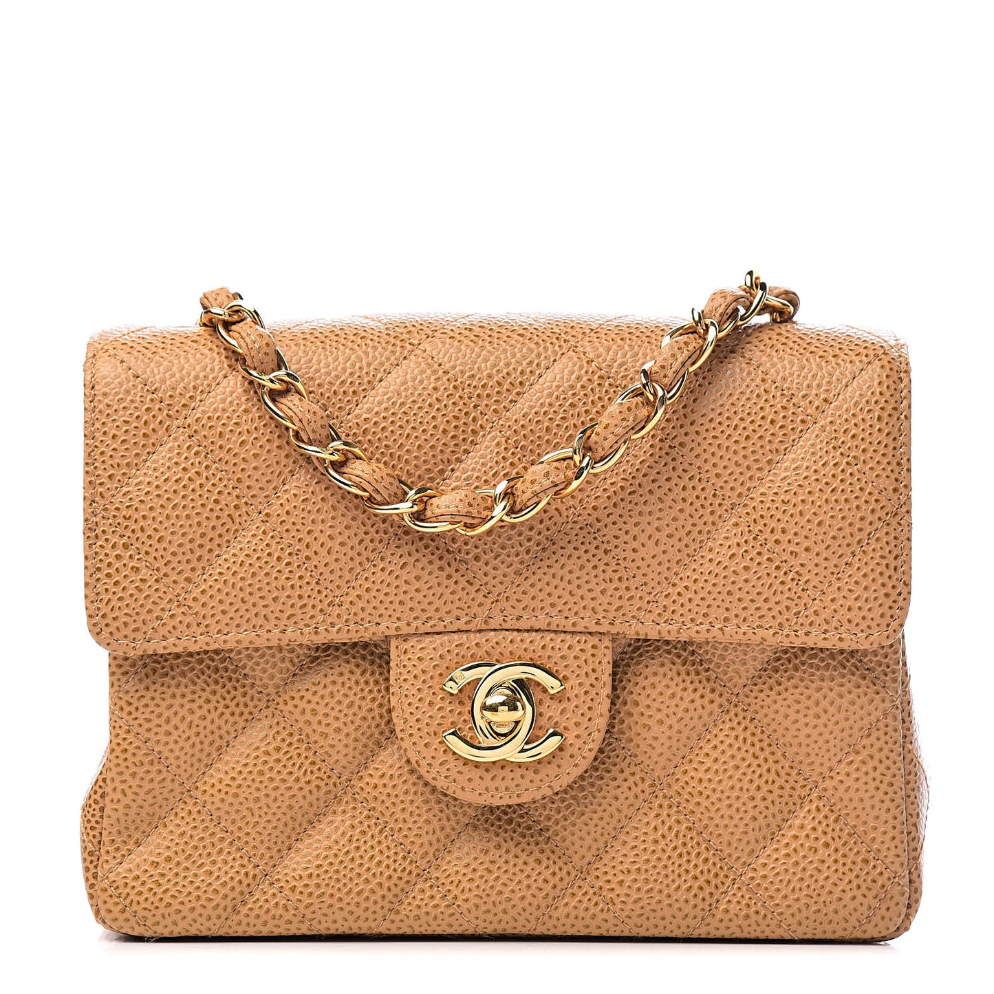 Caviar Quilted Mini Square Flap Beige