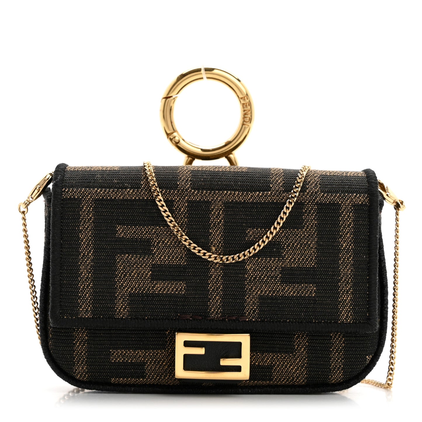Fabric Jacquard FF 1974 Nano Baguette Charm Tobacco Moro Black