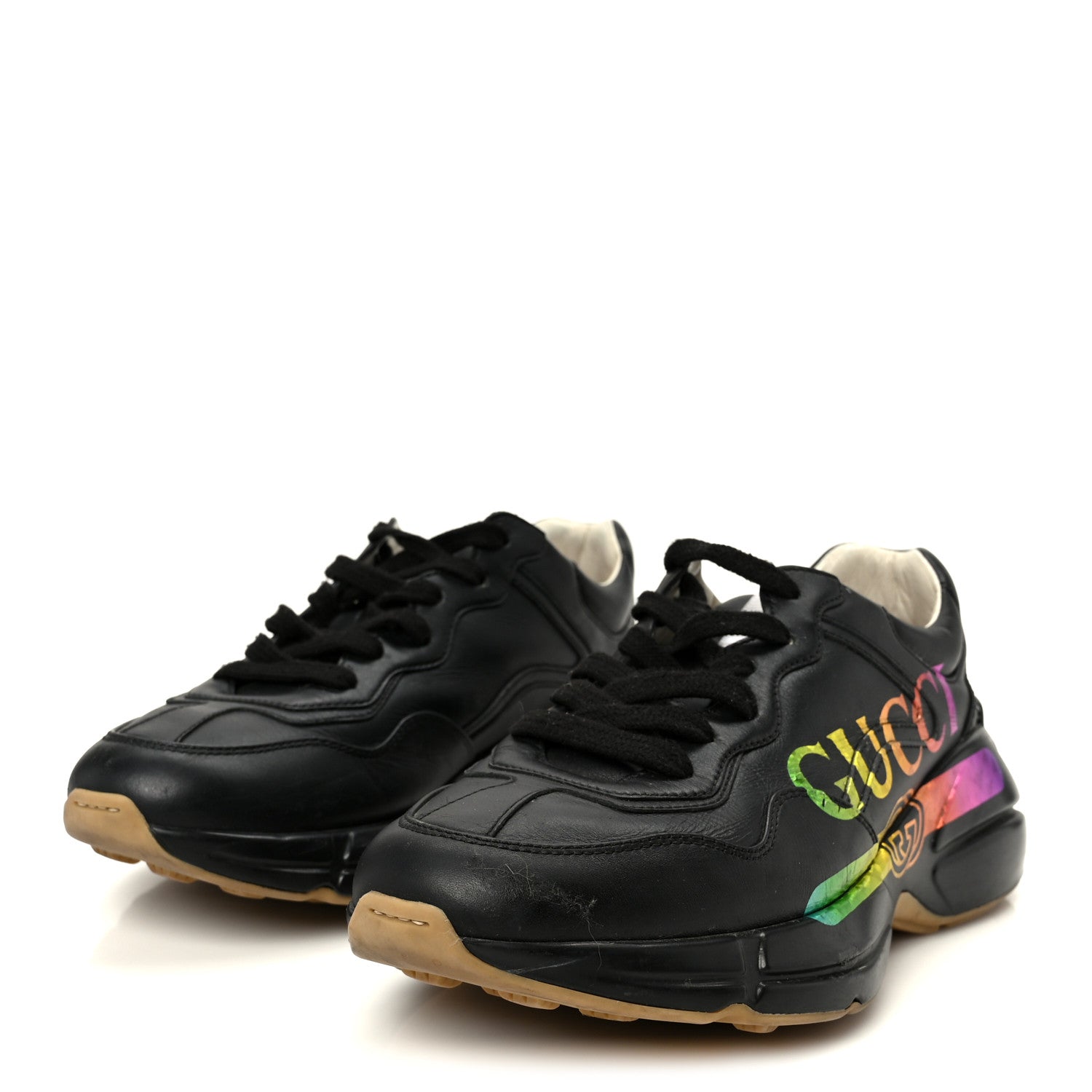 Gucci Calfskin Iridescent Logo Womens Rhyton Sneakers 38 Black 4 of 8