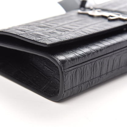 Saint Laurent Calfskin Crocodile Embossed Classic Monogram Tassel Clutch Black 7 of 11