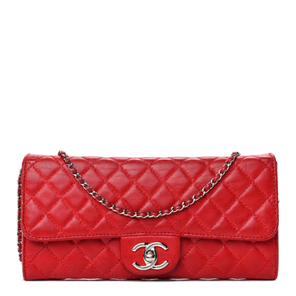 Chanel Lambskin Quilted East West Flap Clutch Red 1 of 16