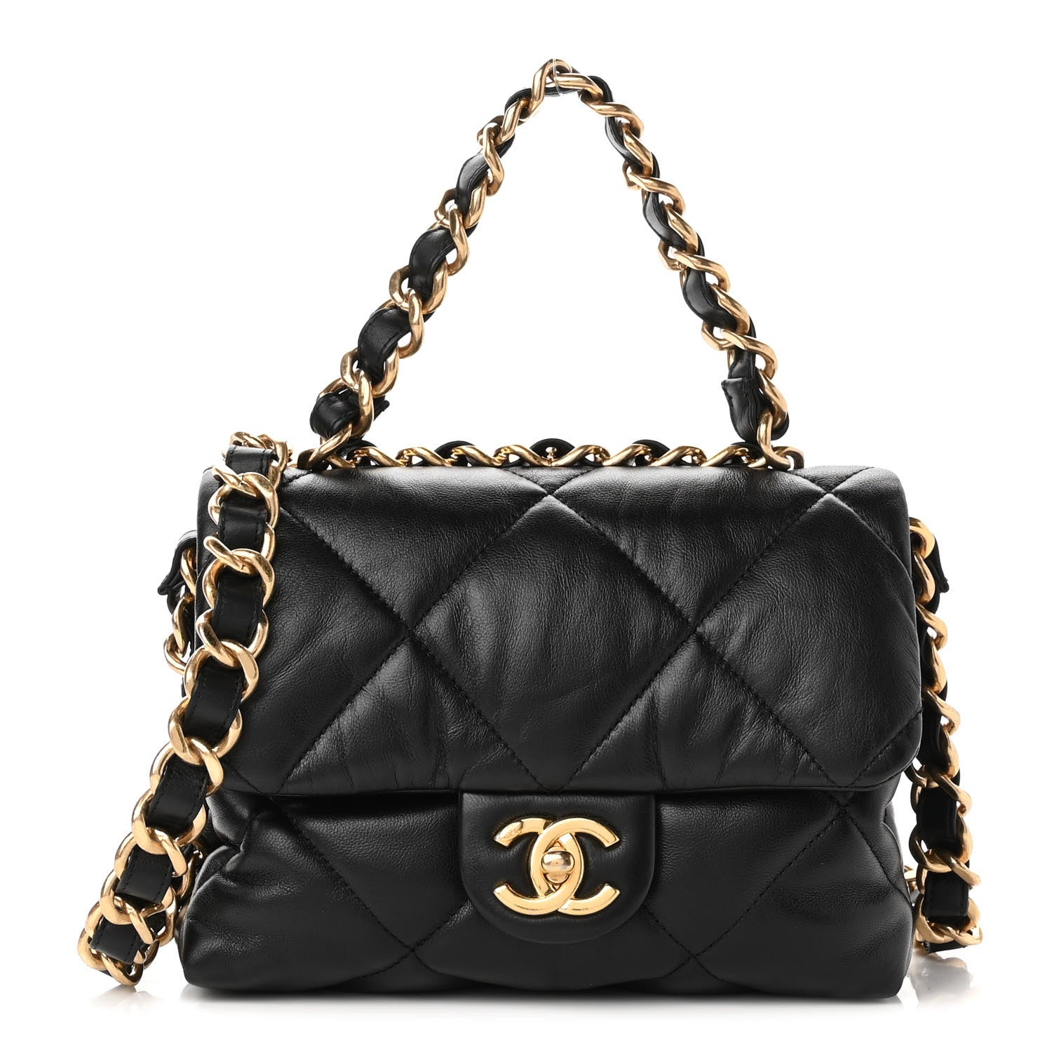 Chanel Lambskin Quilted Small Chain Top Handle Flap Black 1 of 10