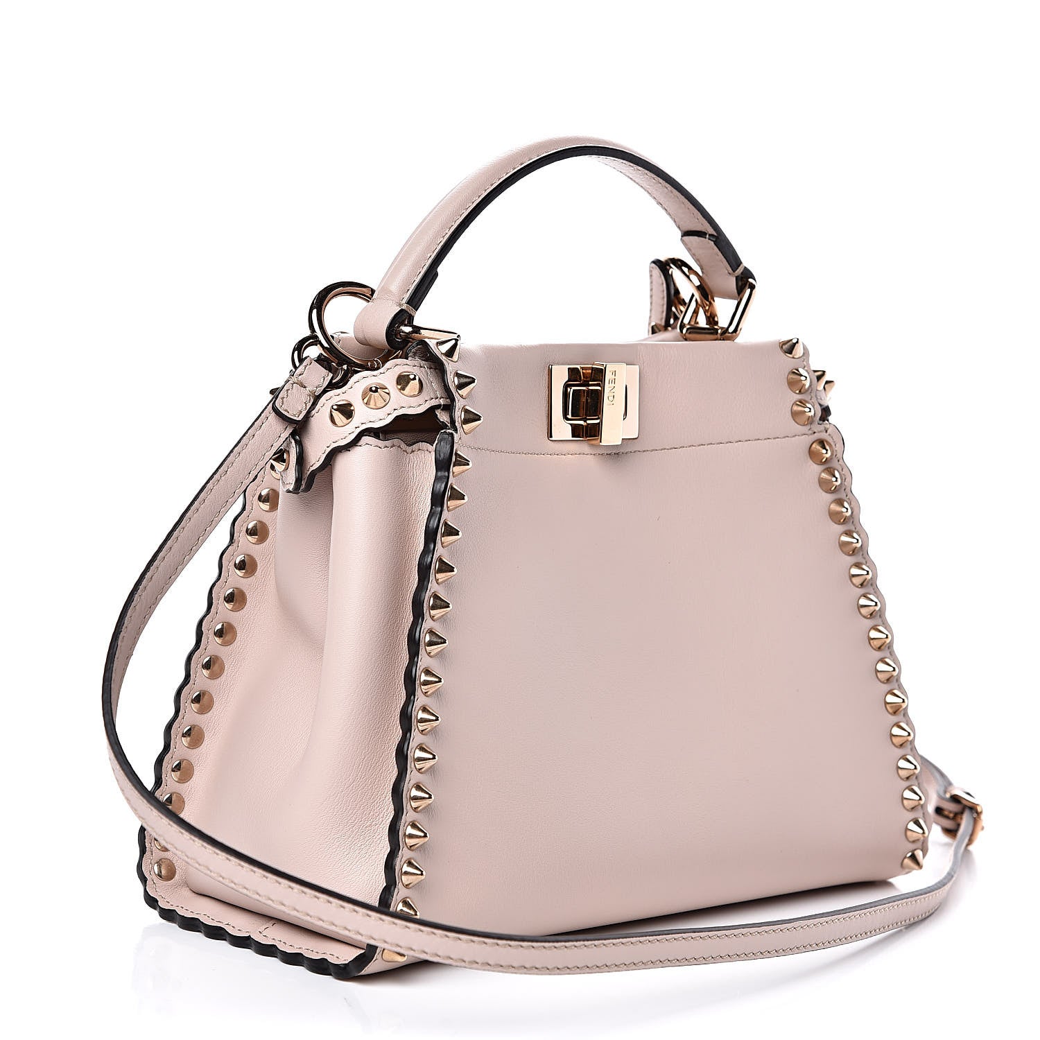 Fendi Vitello Seta Shiny Nappa Scalloped Studded Mini Peekaboo Iconic Satchel Soap 3 of 10