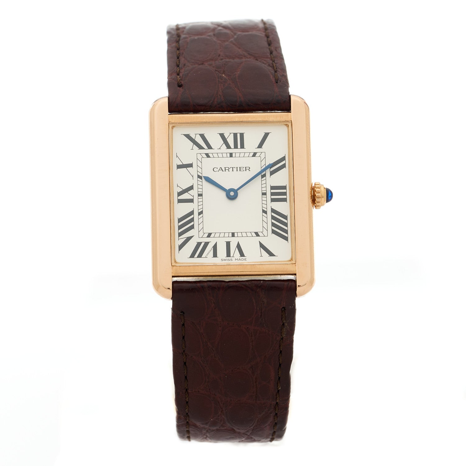 Cartier Stainless Steel 18K Yellow Gold Alligator 27mm Tank Solo Quartz Watch Brown 1 of 4
