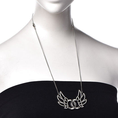 Chanel Baguette Crystal Winged CC Necklace Silver 2 of 6