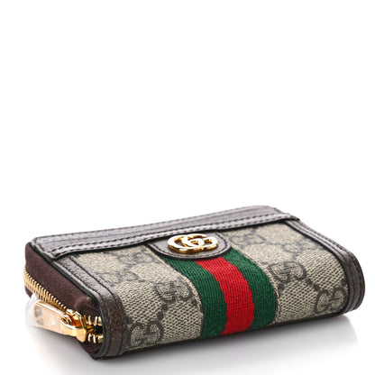 Gucci GG Supreme Monogram Textured Dollar Calfskin Web Ophidia Zip Around Card Case Wallet Beige Ebony New Acero 4 of 8