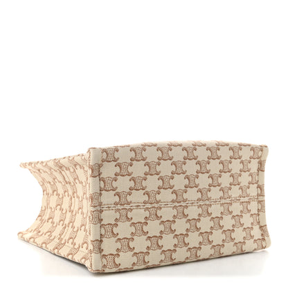 Celine Canvas Calfskin Triomphe Print Small Cabas Thais White 4 of 9