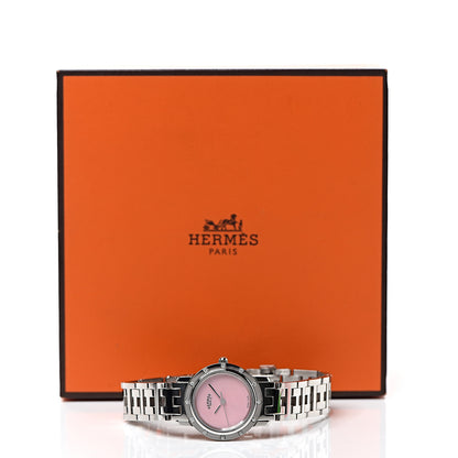 Hermes Stainless Steel Diamond 23mm Clipper Quartz Watch Pink Guilloche 6 of 6