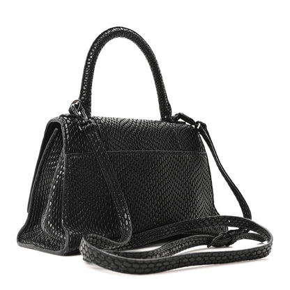 Balenciaga Matte Calfskin Snake Embossed Tonal B Small Hourglass Top Handle Bag Black 5 of 19