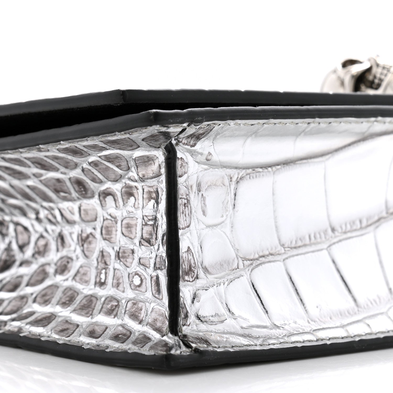Alexander McQueen Metallic Calfskin Crocodile Embossed Skull Mini Shoulder Bag Silver 8 of 11