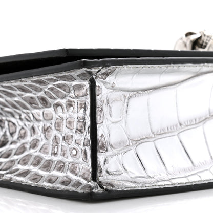Alexander McQueen Metallic Calfskin Crocodile Embossed Skull Mini Shoulder Bag Silver 8 of 11