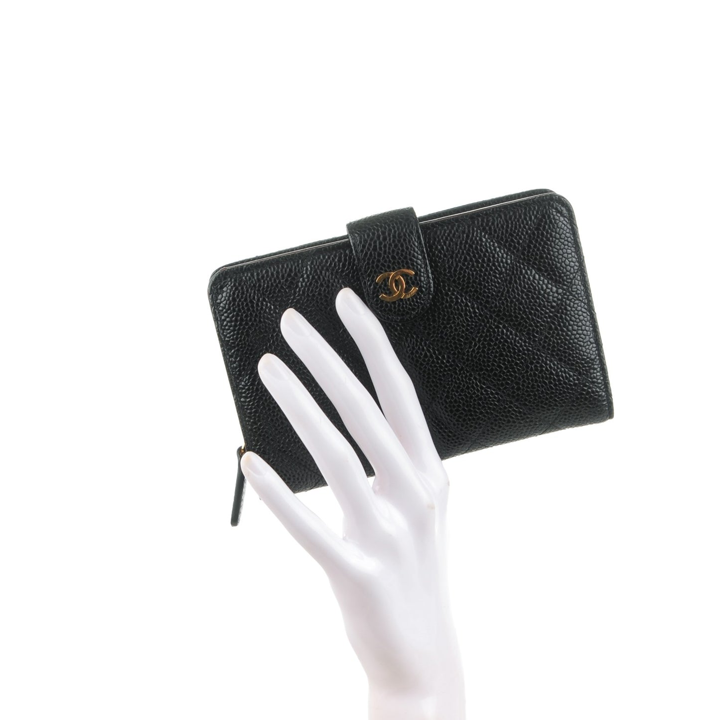 Caviar Quilted Zipped Pocket Wallet Black