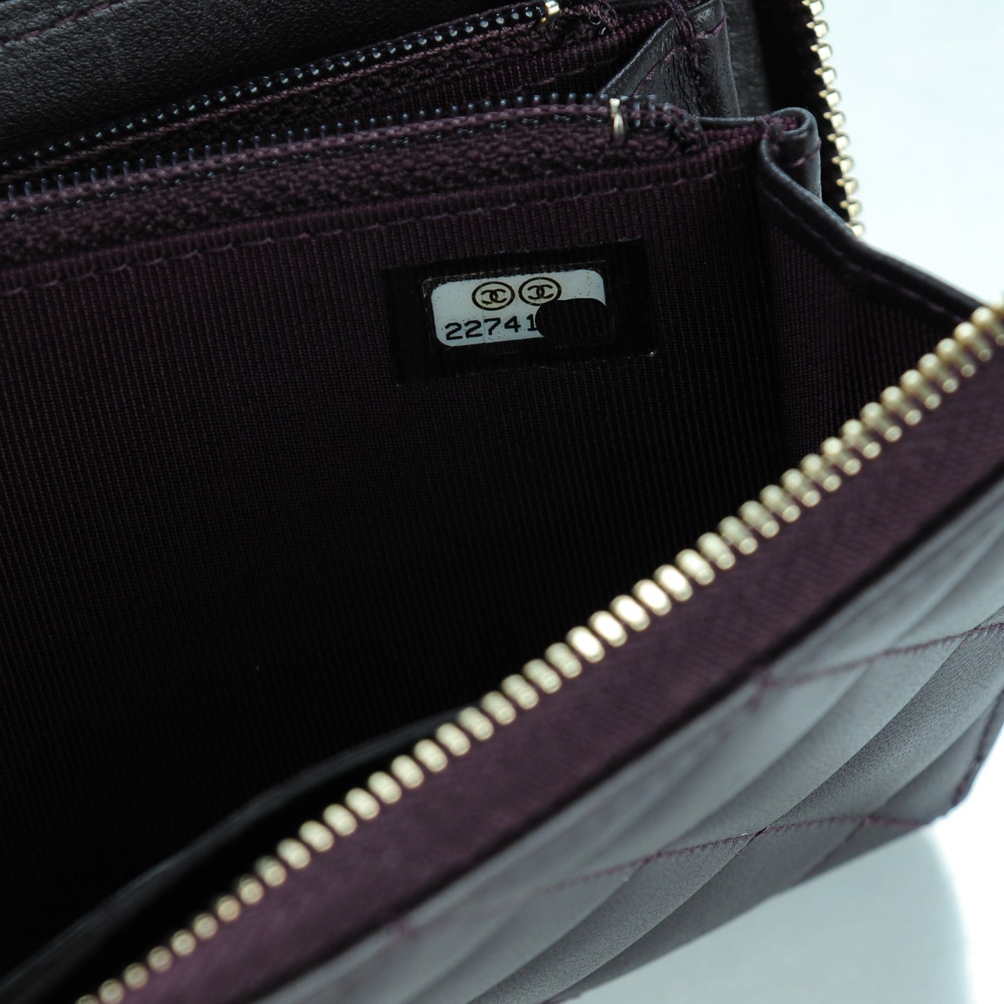 Lambskin Quilted Small Zip Around Wallet Purple