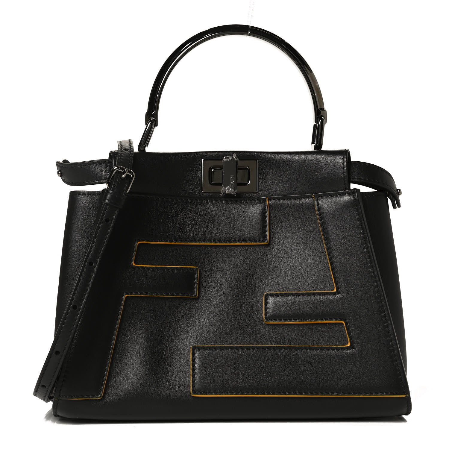 Fendi Nappa FF Mini Peekaboo Iconic Satchel Black Sunflower 1 of 11