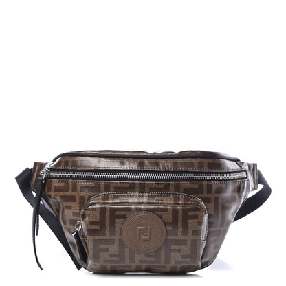Fendi Glazed Fabric Vitello Century FF 1974 Stamp Patch Mens Pocket Belt Bag Mogano Panna Black 1 of 7