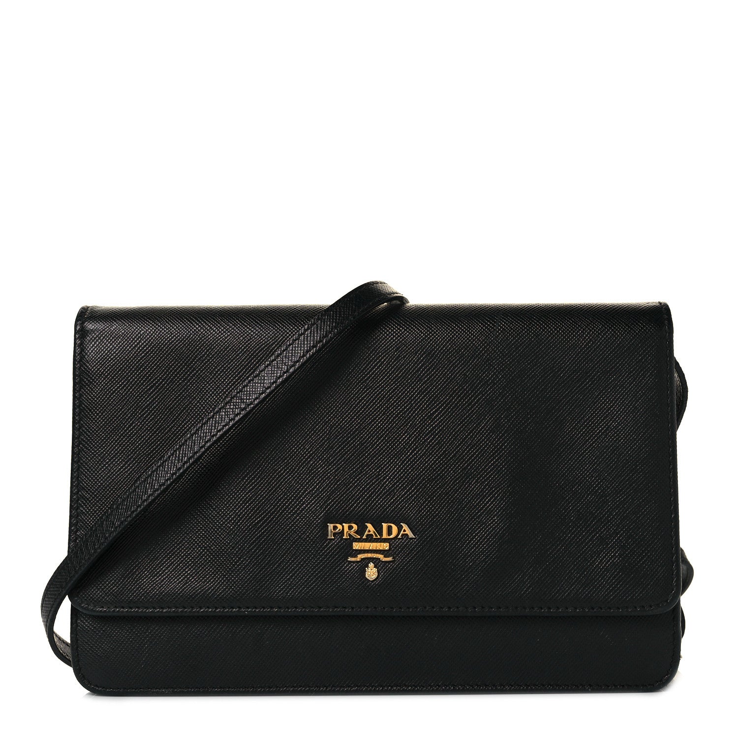 Prada Saffiano Metal Flap Wallet With Strap Black 1 of 10