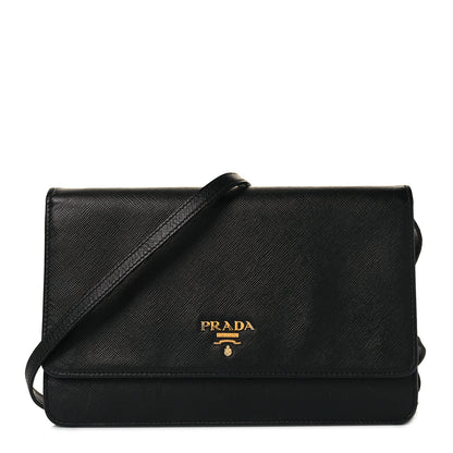 Prada Saffiano Metal Flap Wallet With Strap Black 1 of 10