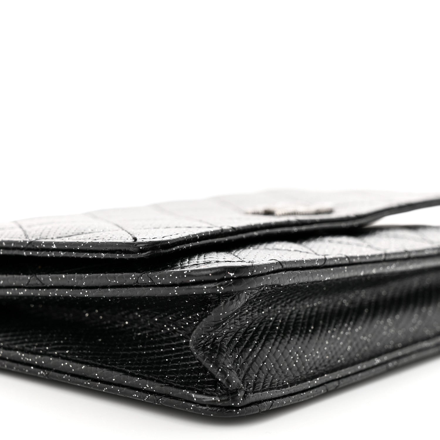 Chanel Glitter Calfskin Quilted Wallet on Chain WOC Black Silver 10 of 13