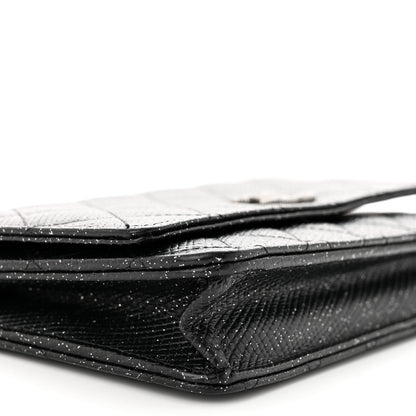 Chanel Glitter Calfskin Quilted Wallet on Chain WOC Black Silver 10 of 13