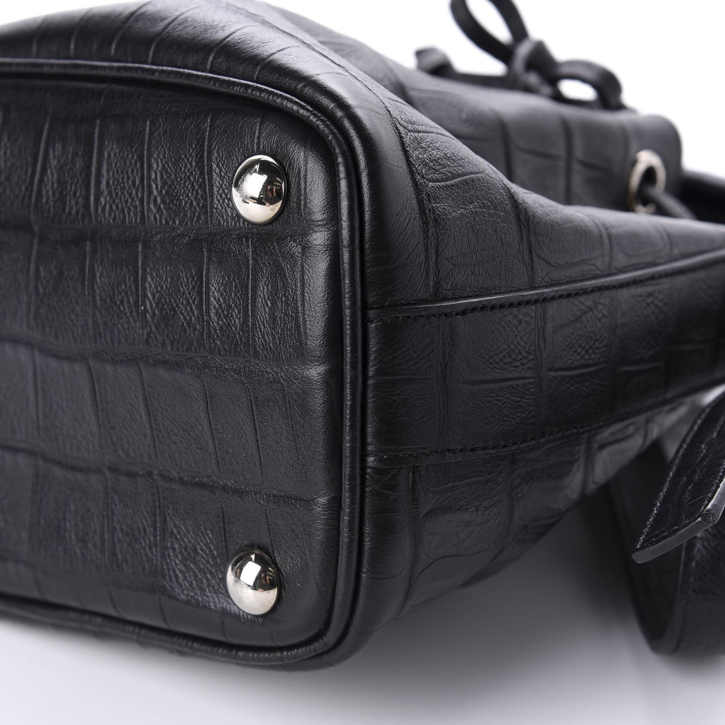Calfskin Crocodile Embossed Small Emmanuelle Bucket Bag Black