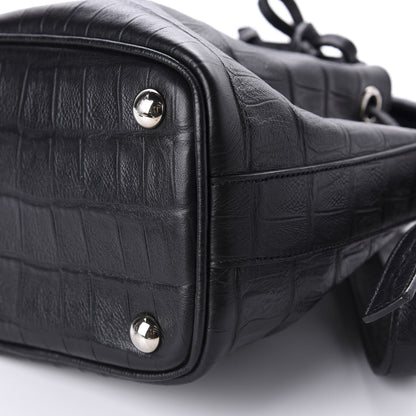 Saint Laurent Calfskin Crocodile Embossed Small Emmanuelle Bucket Bag Black 10 of 11