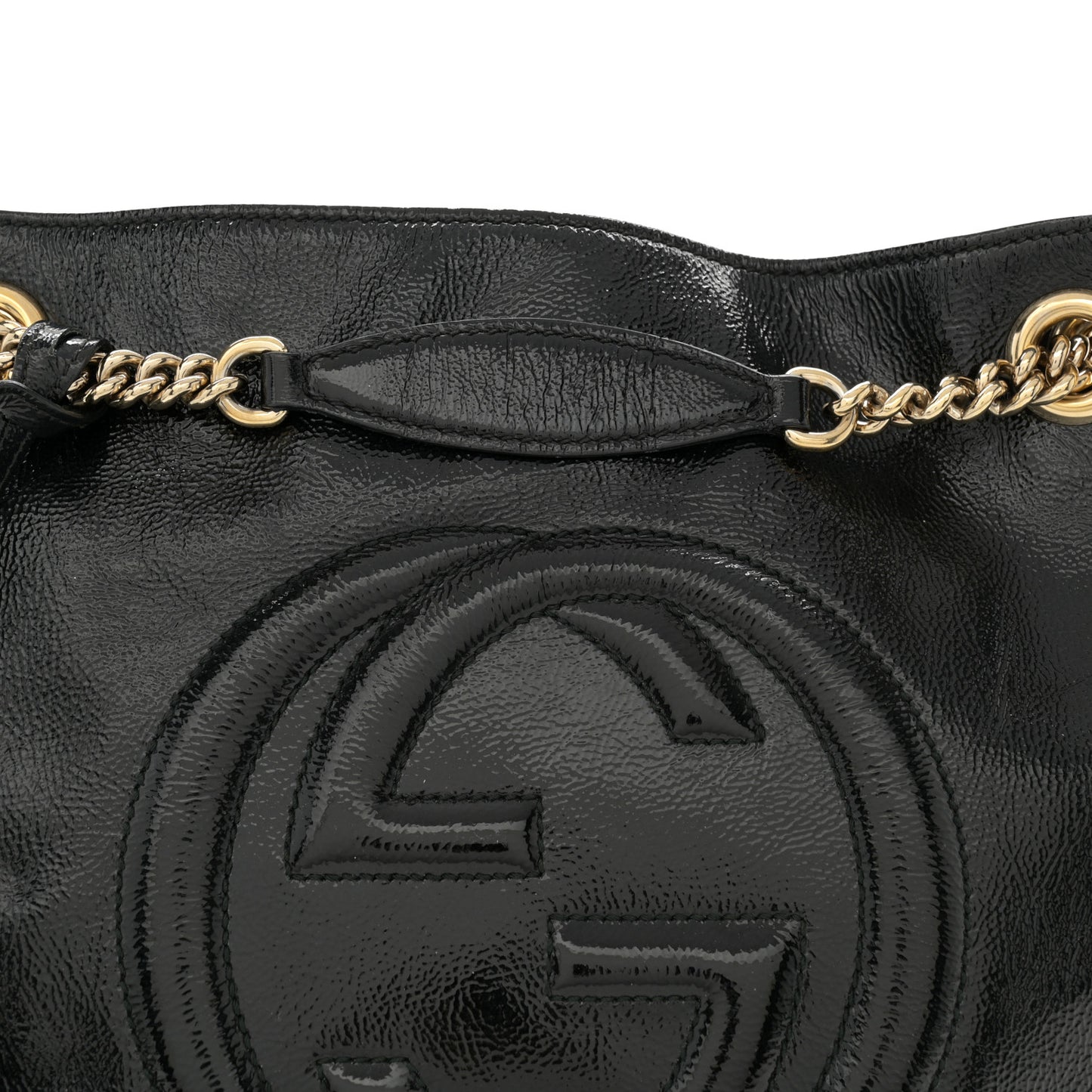 Patent Medium Soho Chain Shoulder Bag Black