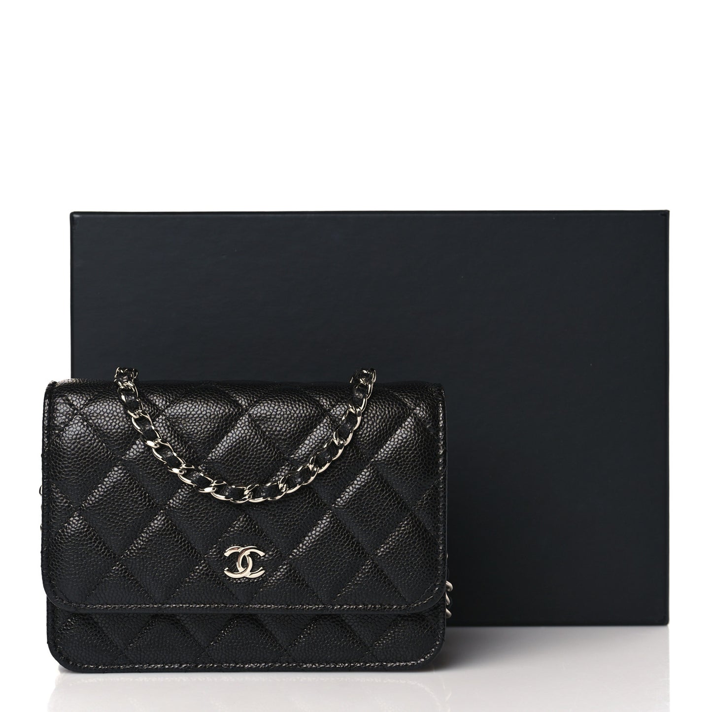 Caviar Quilted Mini Wallet On Chain WOC Black