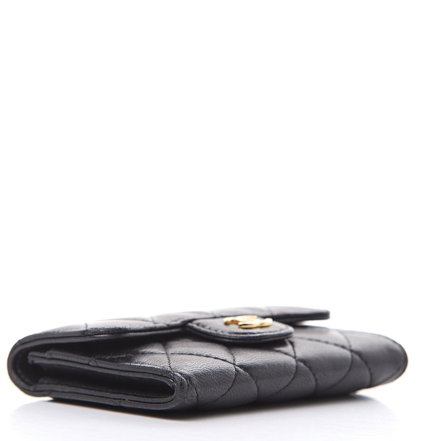 Lambskin Quilted Flap Card Holder Black