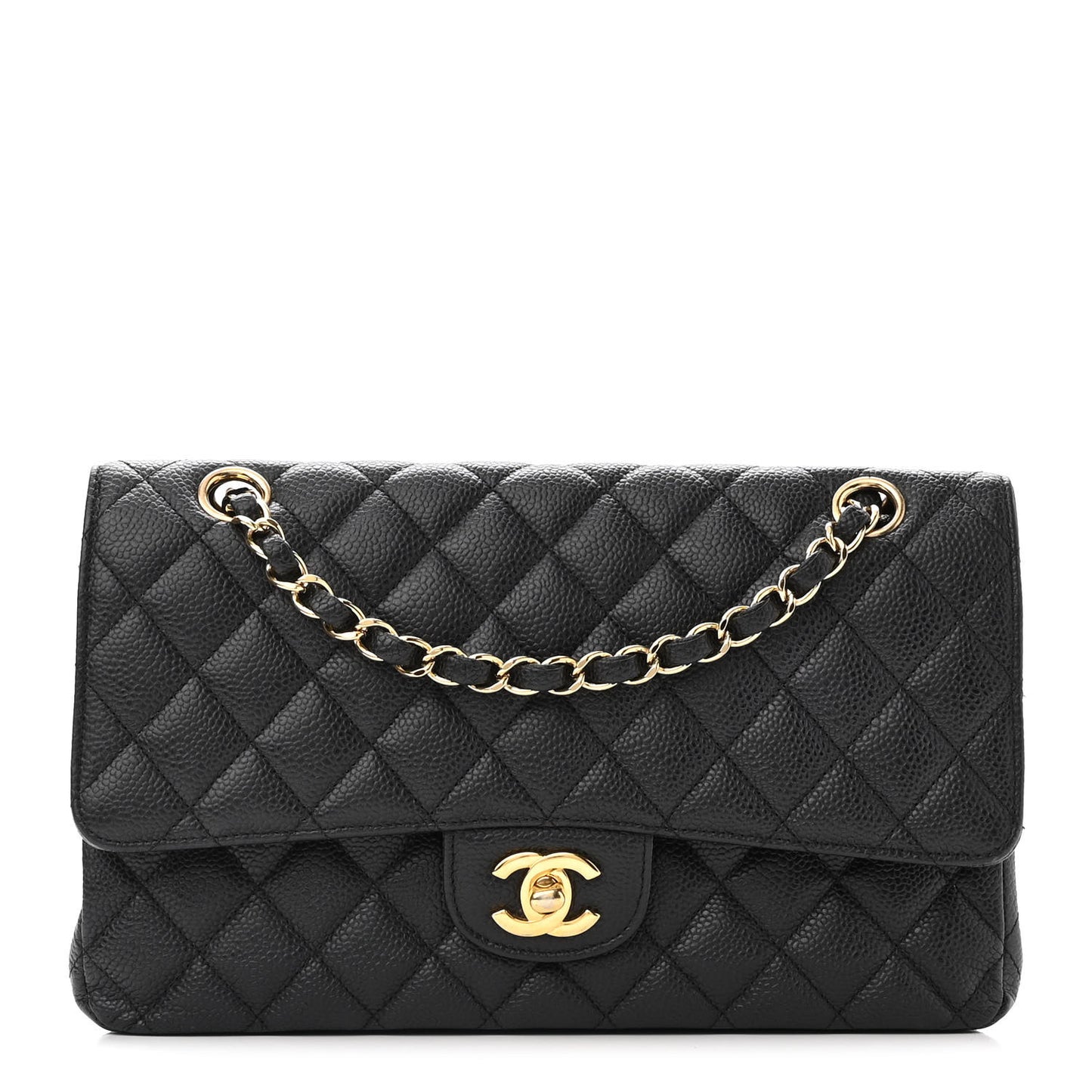 Caviar Quilted Medium Double Flap Black