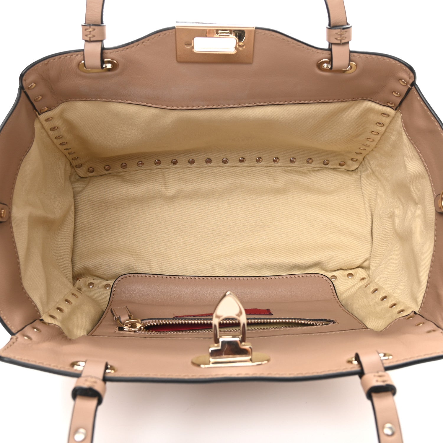 Valentino Garavani Vitello Small Rockstud Tote Beige 5 of 8