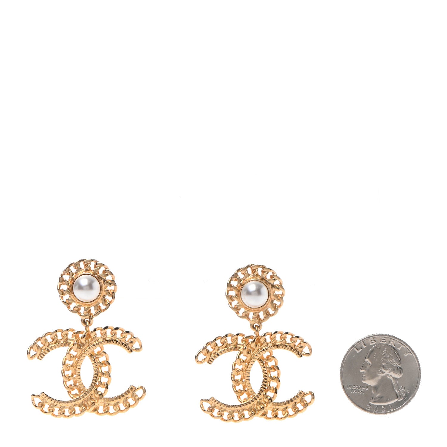 Chanel Metal Pearl CC Chain Drop Earrings Gold 2 of 4