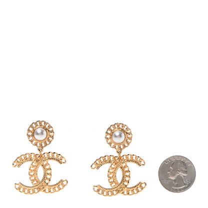 Chanel Metal Pearl CC Chain Drop Earrings Gold 2 of 4