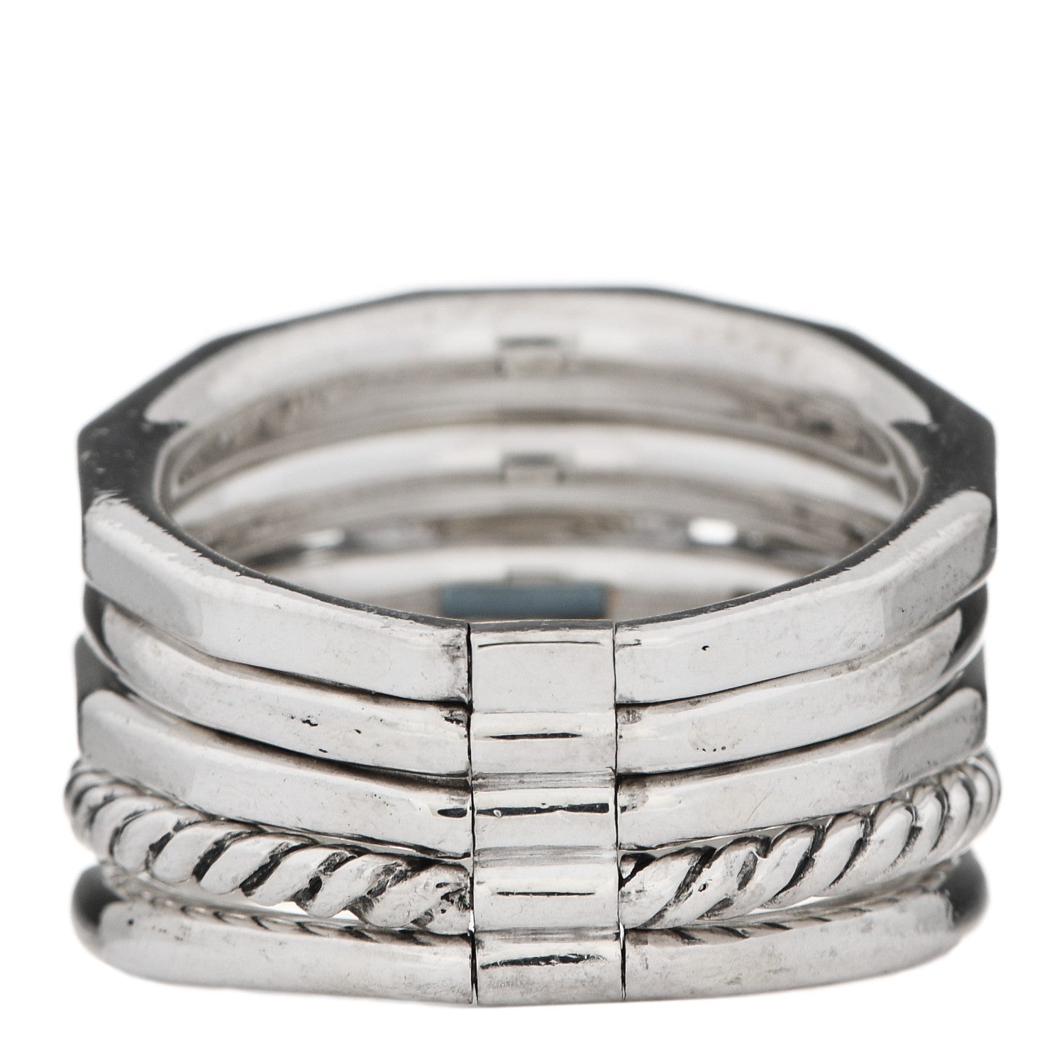 David Yurman Sterling Silver Diamond Hampton Blue Topaz 15mm Stax Five-Row Ring 54 6.75 3 of 5