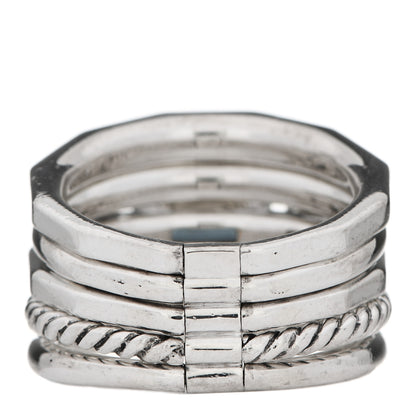 David Yurman Sterling Silver Diamond Hampton Blue Topaz 15mm Stax Five-Row Ring 54 6.75 3 of 5