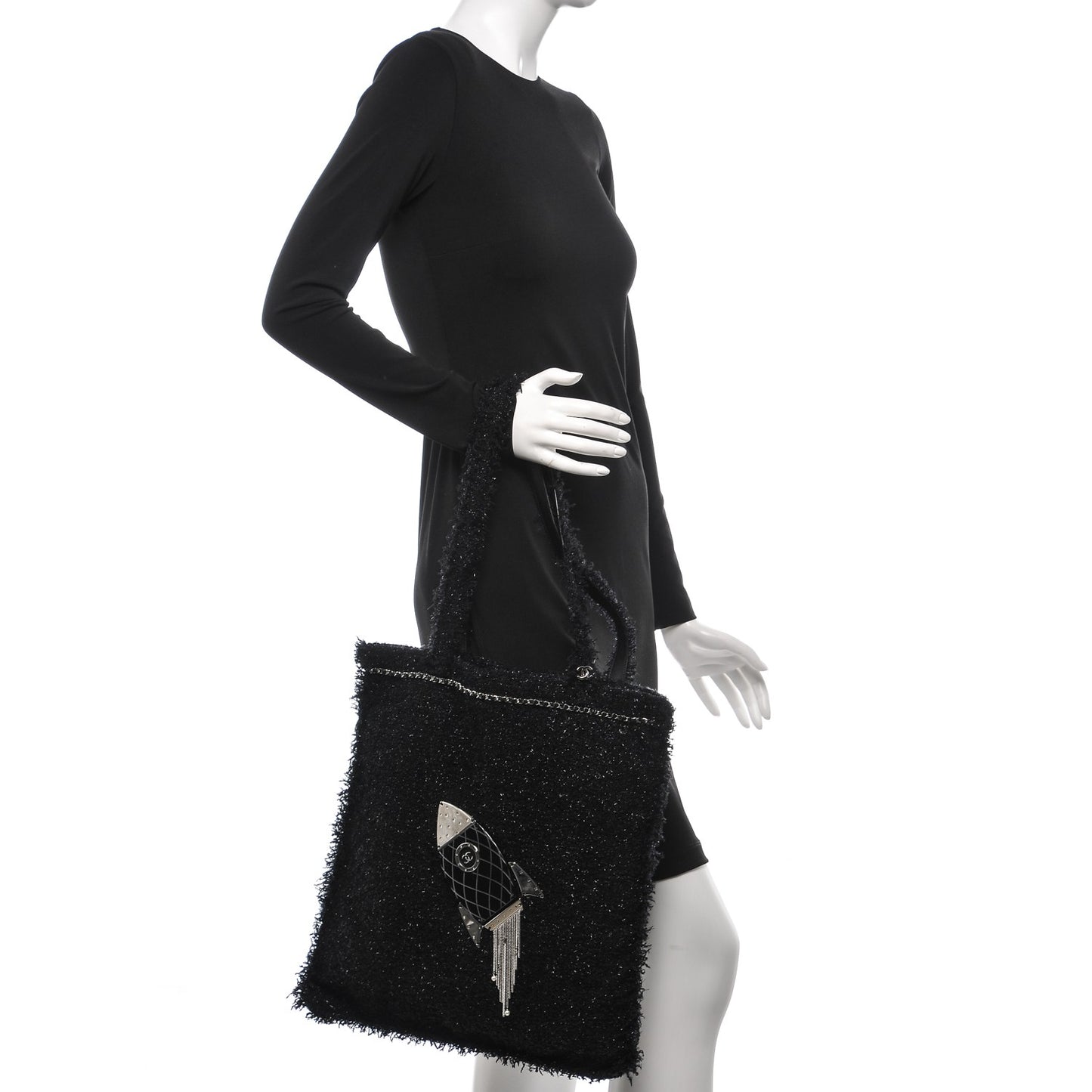 Tweed Resin Strass Shopping In Fabrics Tote Black