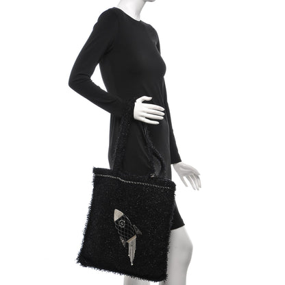Chanel Tweed Resin Strass Shopping In Fabrics Tote Black 2 of 7