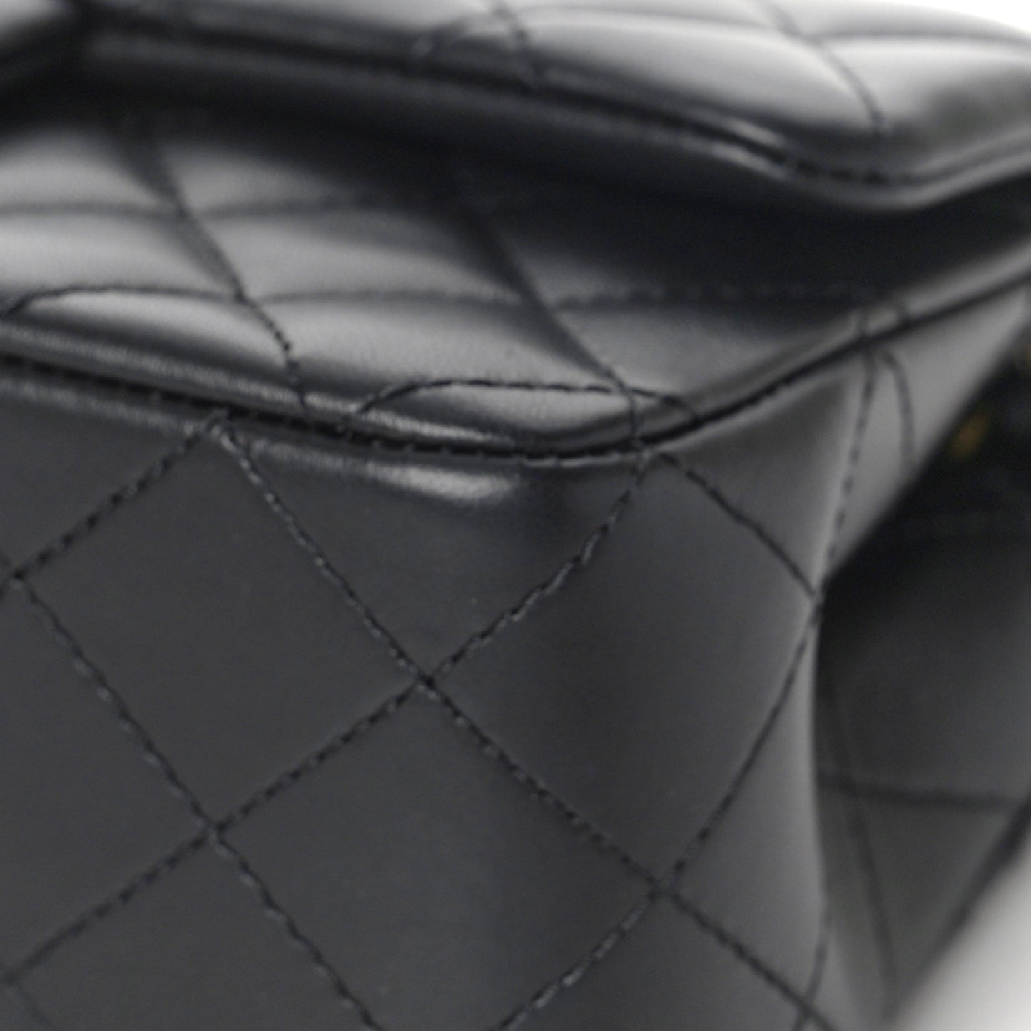 Lambskin Quilted Mini Rectangular Pearl Crush Flap Black