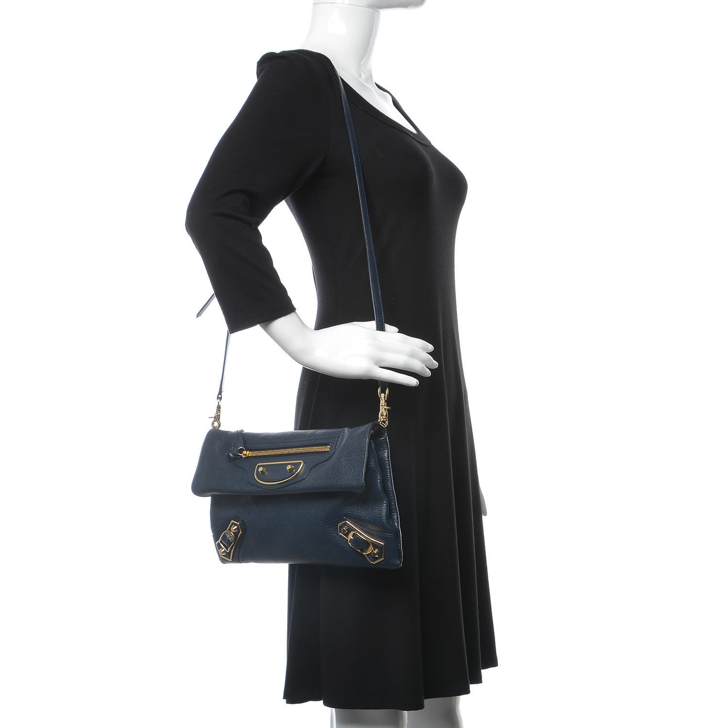 Chevre Gold Metallic Edge Hardware Envelope Clutch Bleu Nuit
