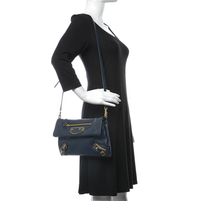 Balenciaga Chevre Gold Metallic Edge Hardware Envelope Clutch Bleu Nuit 2 of 7