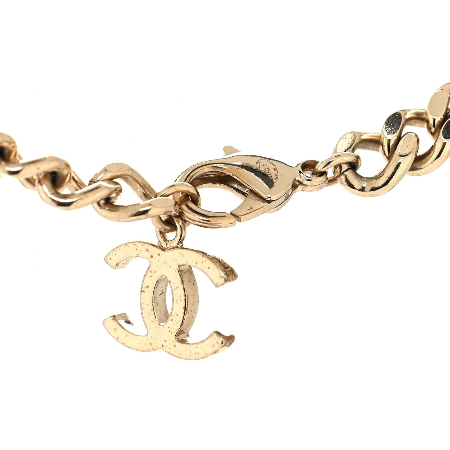 Metal Enamel Chain CC Choker Gold White