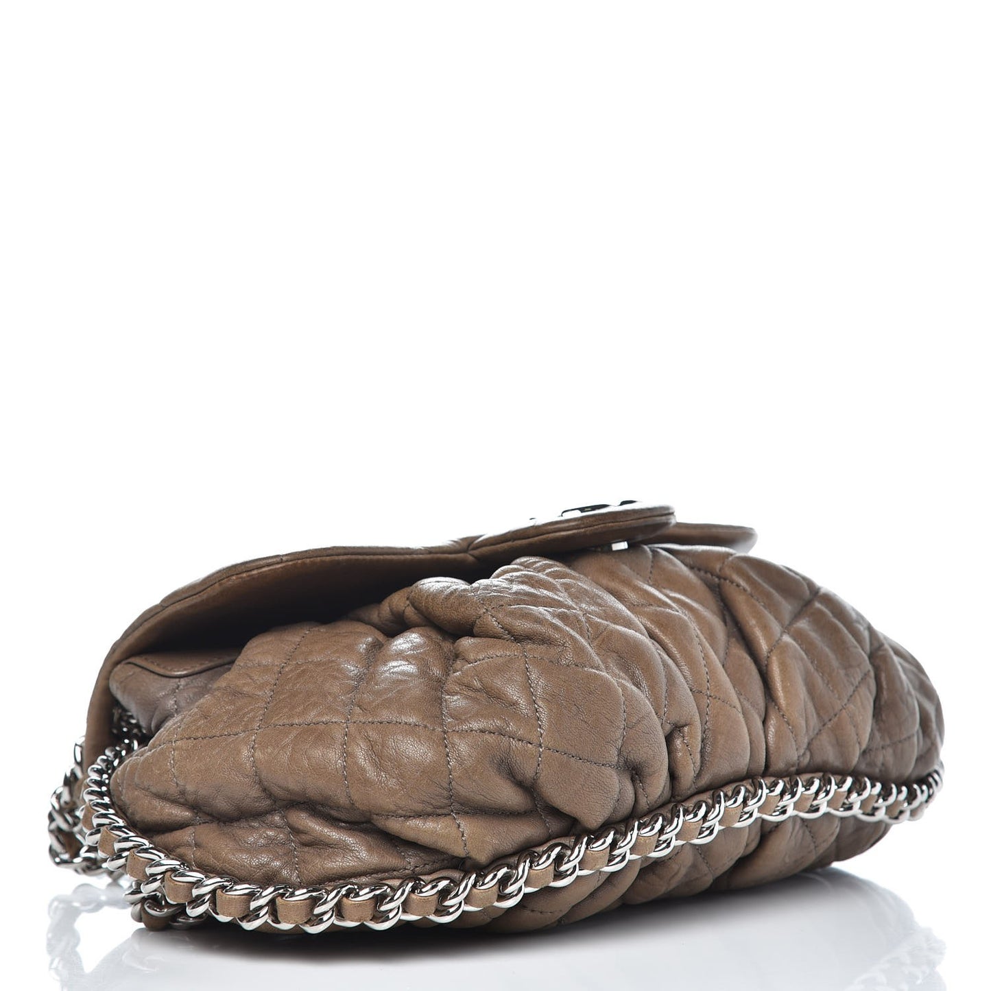 Washed Lambskin Quilted Medium Chain Around Flap Khaki