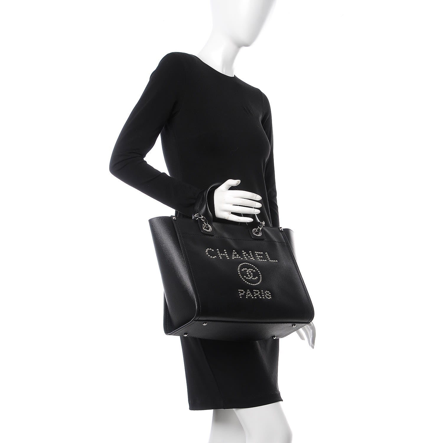 Chanel Caviar Small Studded Deauville Tote Black 3 of 8