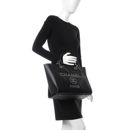 Chanel Caviar Small Studded Deauville Tote Black 3 of 8